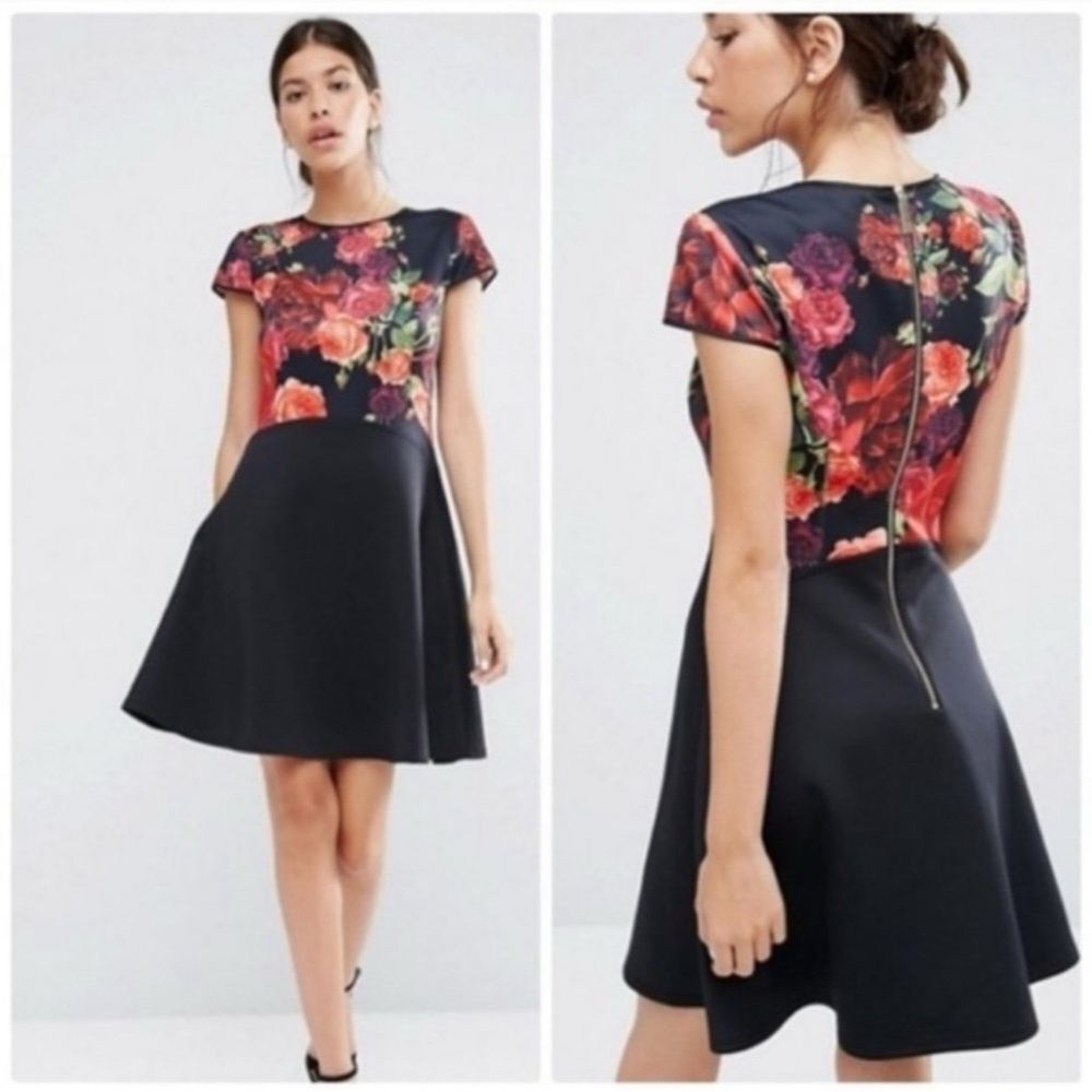 Ted Baker Xylee Juxtapose Rose Skater Mini Dress size 5